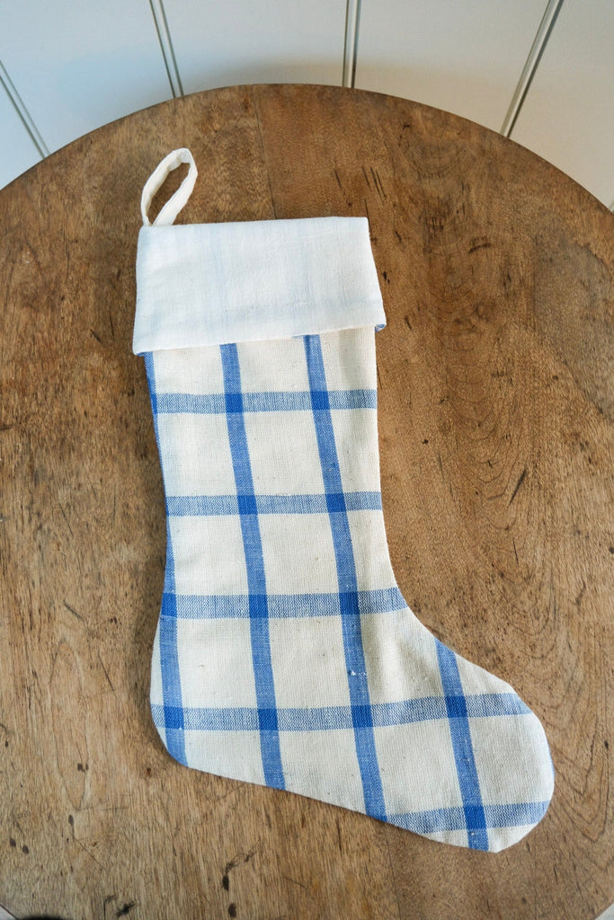 Hand-made Christmas stocking | large blue check Object Story 