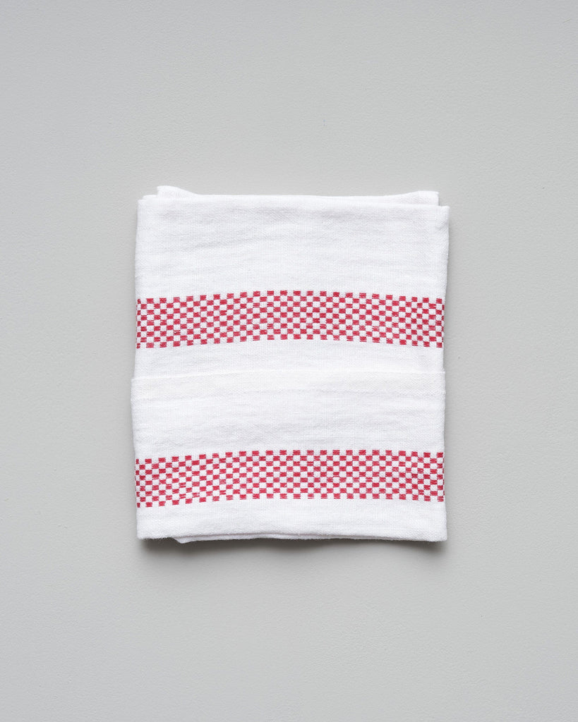 French linen checkerboard tea towel Charvet Editions White & red 