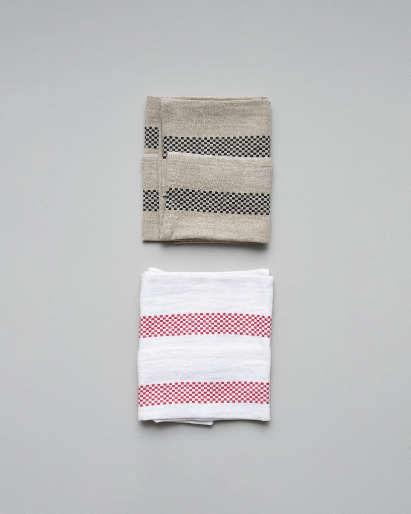 French linen checkerboard tea towel Charvet Editions Natural & black 
