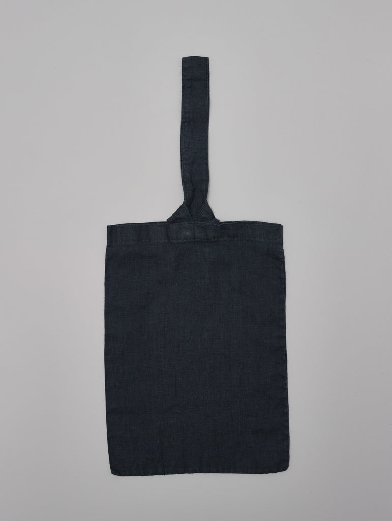 Flat lay of linen bread bag in charcoal