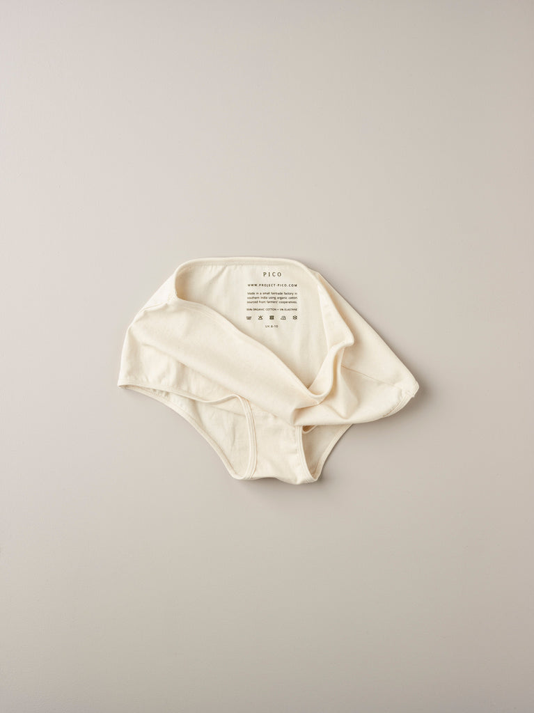 Super soft organic cotton high rise (unbleached) knickers in ecru